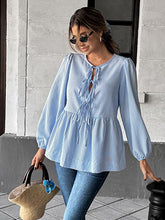 Bow Knotted Long Sleeve Stripe Blouse